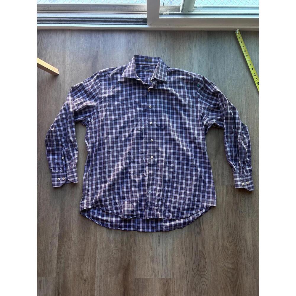 Peter Millar Button Up Shirt Men XL Purple Plaid Long Sleeve Preppy
